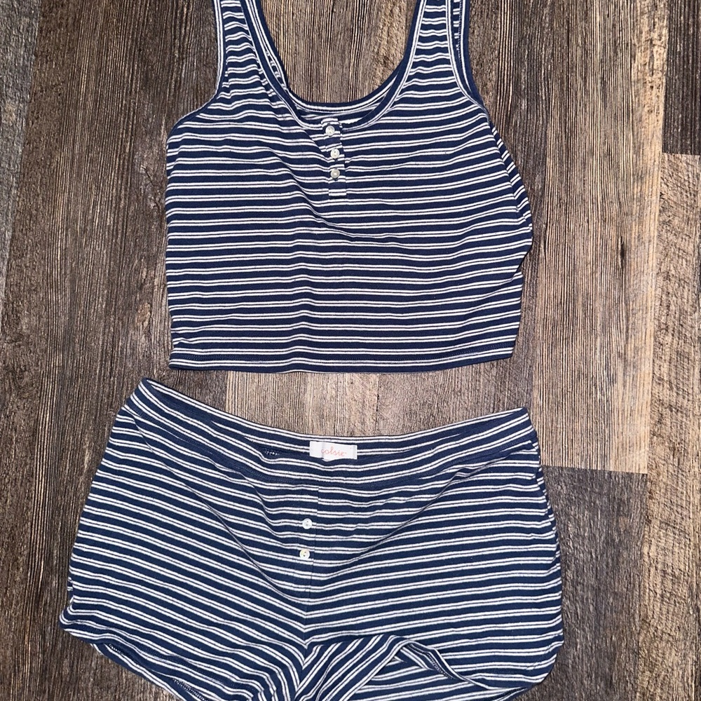 Colsie Blue and White Striped Pajama Set